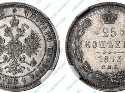 Серебряная монета 25 копеек 1873 года