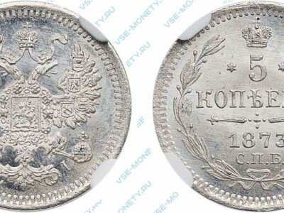 Серебряная монета 5 копеек 1873 года