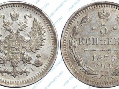 Серебряная монета 5 копеек 1876 года