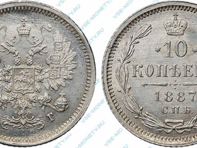 Серебряная монета 10 копеек 1887 года