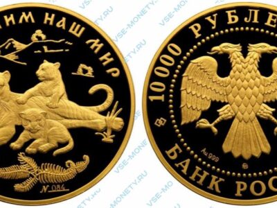 Памятная золотая монета 10000 рублей 1996 года «Амурский тигр» серии «Сохраним наш мир»