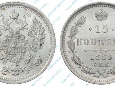Серебряная монета 15 копеек 1889 года