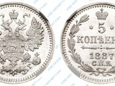 Серебряная монета 5 копеек 1887 года