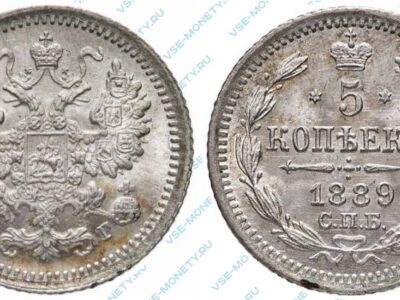 Серебряная монета 5 копеек 1889 года