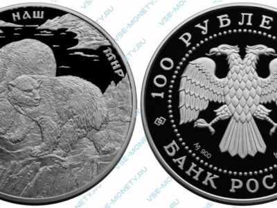 Памятная серебряная монета 100 рублей 1997 года «Полярный медведь» серии «Сохраним наш мир»