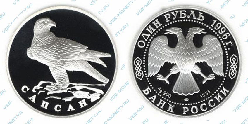 Памятная серебряная монета 1 рубль 1996 года «Сапсан» серии «Красная книга»