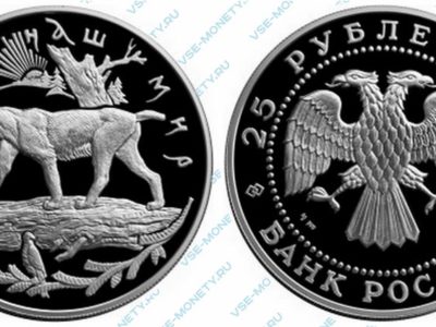 Памятная серебряная монета 25 рублей 1995 года «Рысь» серии «Сохраним наш мир»