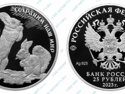 Юбилейная цветная серебряная монета 25 рублей 2023 года «Белка обыкновенная» серии «Сохраним наш мир»